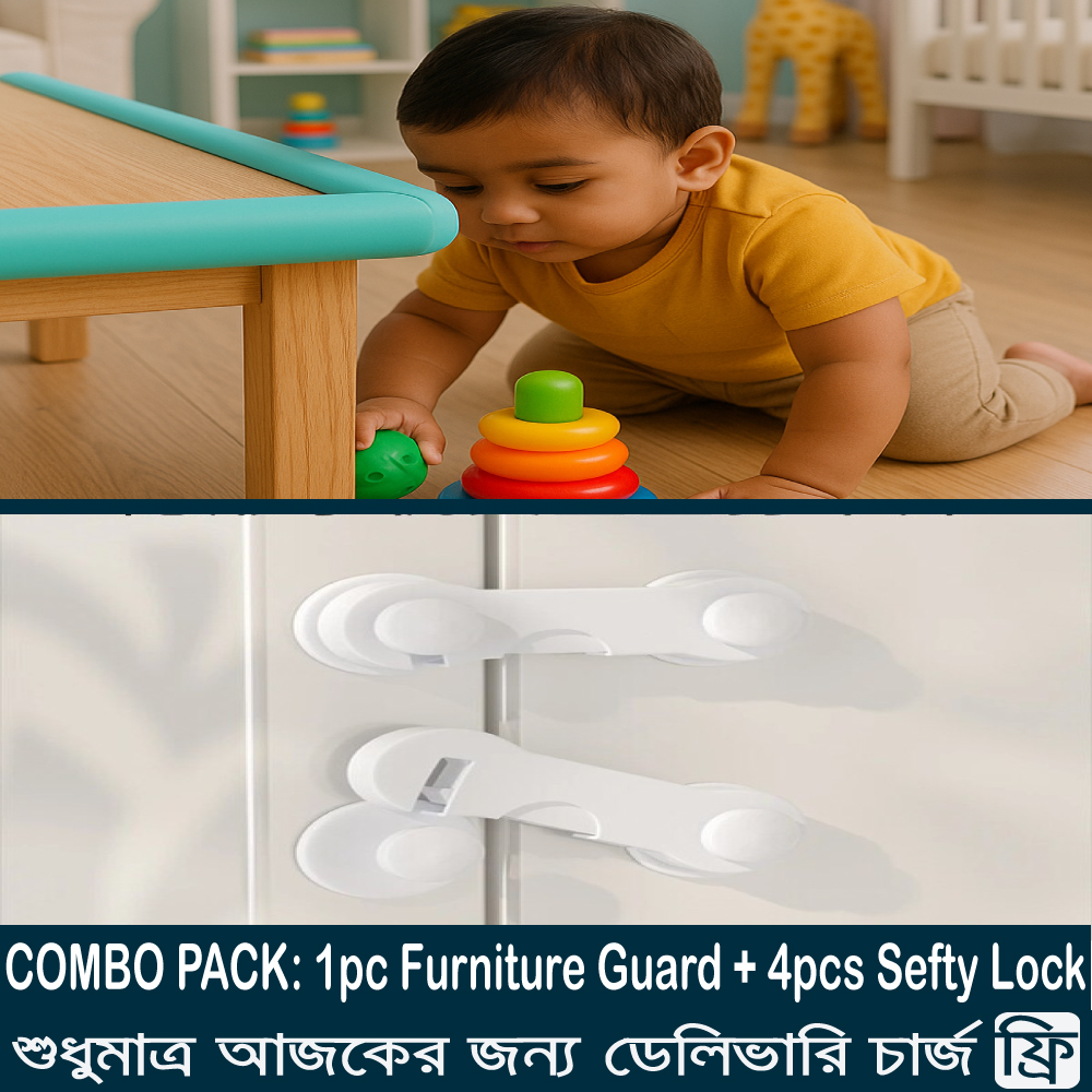 Combo Pack: টেবিল ও ফার্নিচার সেফটি গার্ড (৬.৬ ফুট)+৪ পিস  ড্রয়ার, কেবিনেট, ফ্রিজ, ওভেন সেফটি লকার