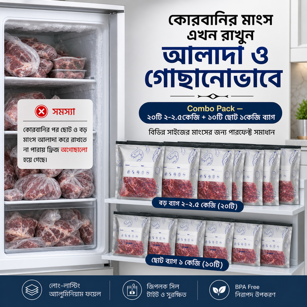 [Combo] ৩০পিস অ্যালুমিনিয়াম ফয়েল জিপলক ব্যাগ (২-২.৫কেজি-২০টি, ১কেজি-১০টি)