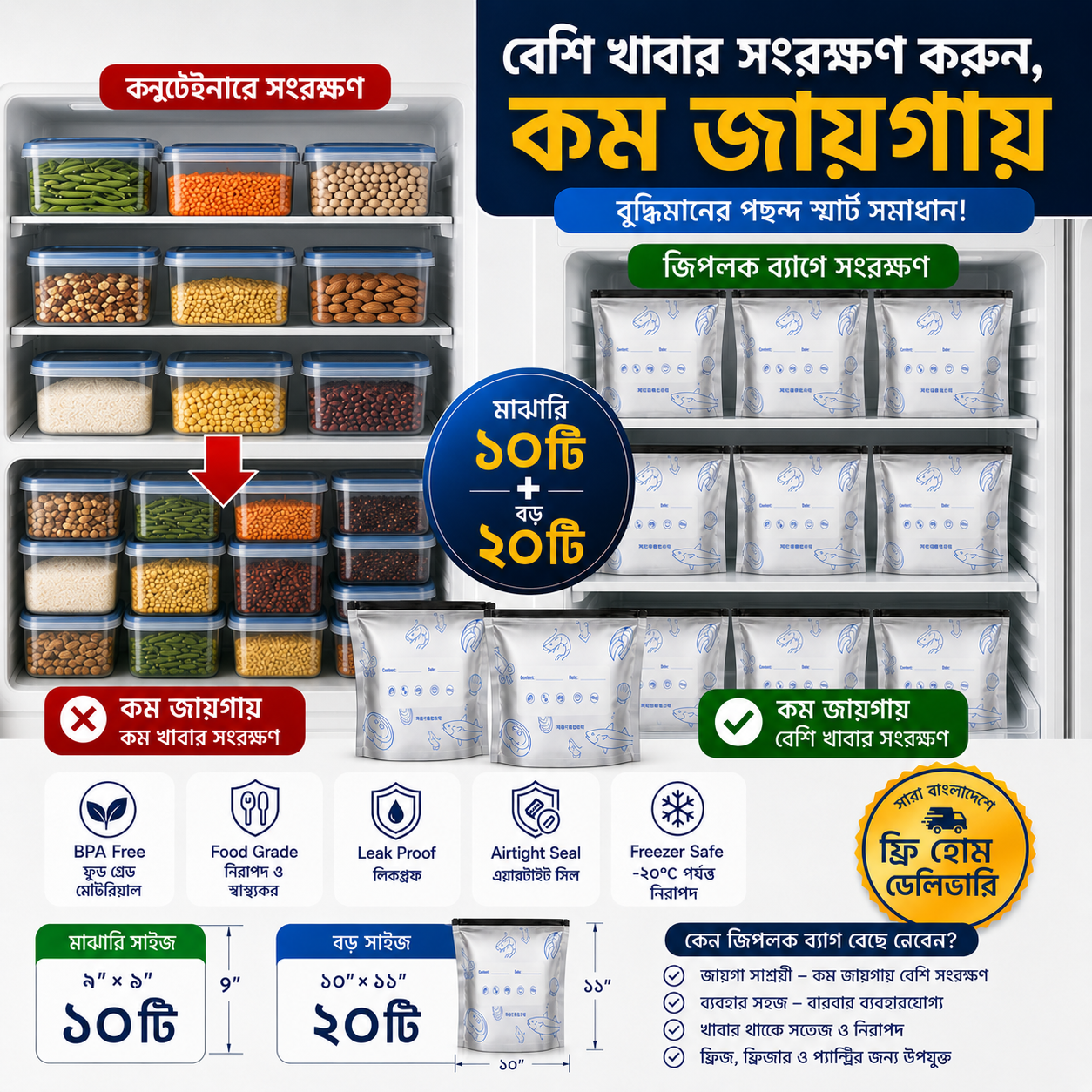[Combo] ৩০ পিস অ্যালুমিনিয়াম ফয়েল জিপলক ব্যাগ  (বড় ২০টি,মিডিয়াম-১০টি)