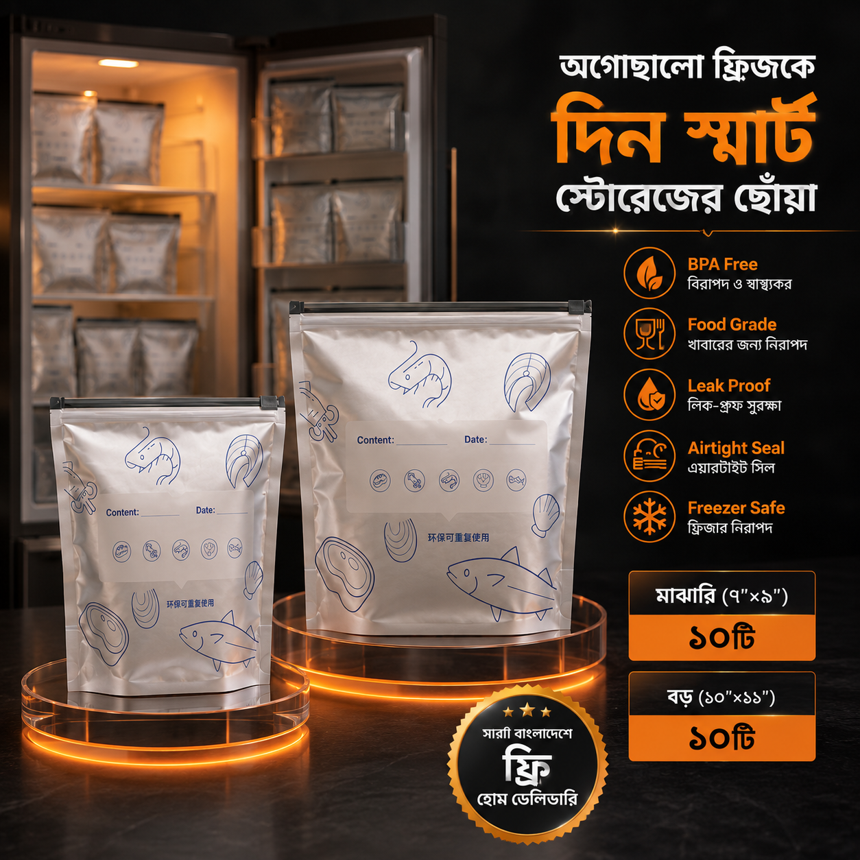 [Combo] ২০ পিস অ্যালুমিনিয়াম ফয়েল জিপলক ব্যাগ  (বড় ১০টি,মিডিয়াম-১০টি)